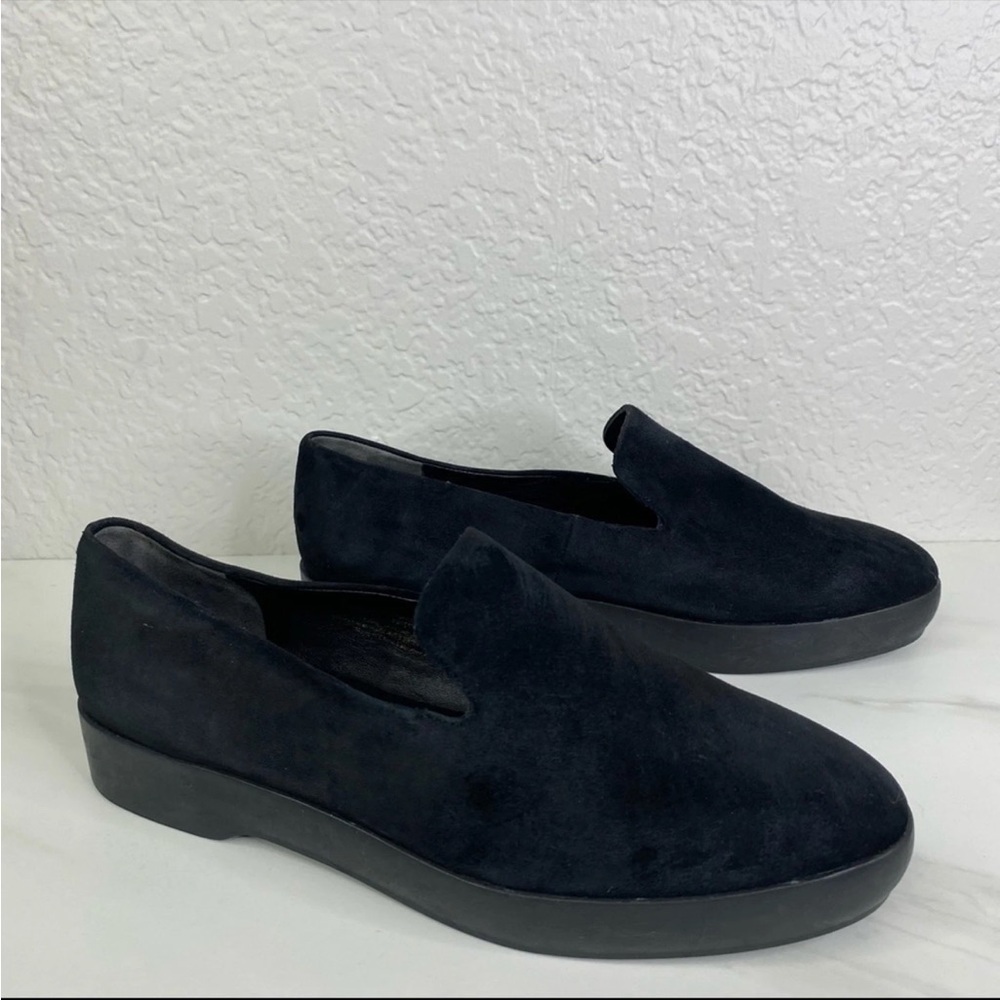 NEW DONNA KAREN Pia Platform Loafer Black Suede Size 10